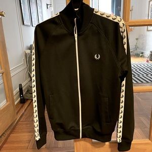 Fred Perry Mens Black Taped Track Jacket, Size Small